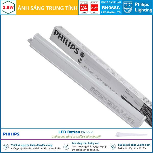 BỘ ĐÈN PHILIPS 0.3M - 0.6M - 0.9M - 1.2M LED BATTEN T5 BN068C 3.6W - 7W - 10.6W - 14W THIẾT KẾ NGUYÊN KHỐI ( KÈM 1 DÂY NGUỒN )