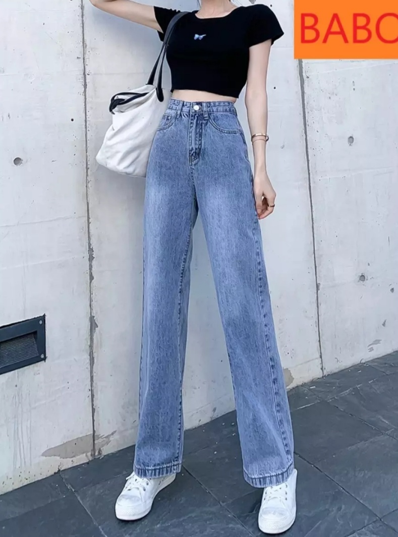 Quần jean nữ cotton ống rộng cotton 100% co giãn 4 chiều cao cấp