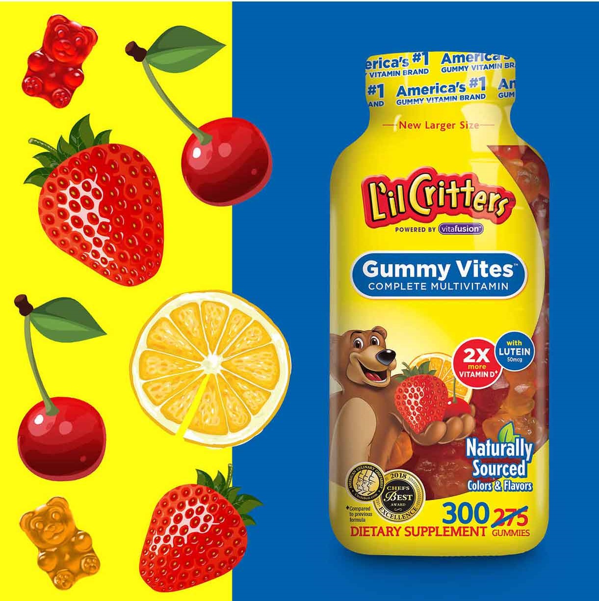 Kẹo dẻo bổ sung đa vitamin cho trẻ biếng ăn Gummy Vites Complete Multivitamin L'ilCritters Gummy của Vitafusion  Mỹ hộp 300 viên