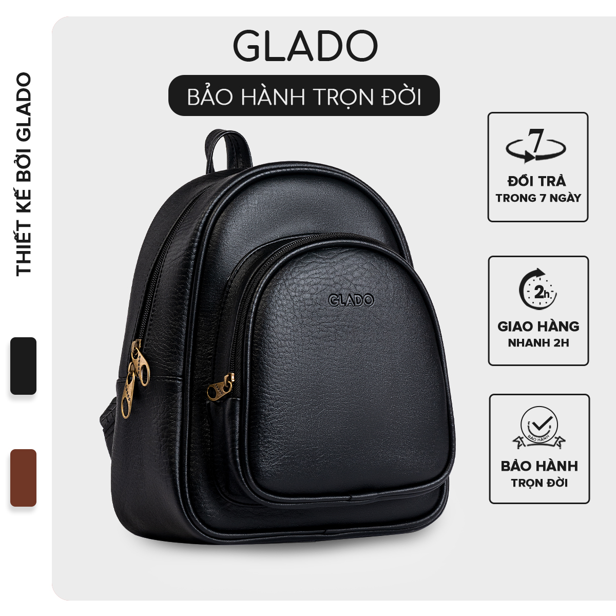 Balo nữ phong cách Hàn Quốc trẻ trung thời trang Glado màu đen - GB003