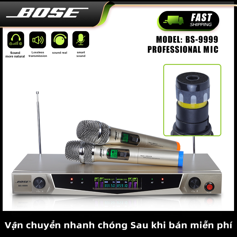 Micro không dây bose bs 9999 tặng kèm 2 chống lăn micro - micro karaoke không dây tần sóng uhf bắt sóng mạnh mẽ, độ nhạy cao hút âm, chống hú rít, micro karaoke gia đình