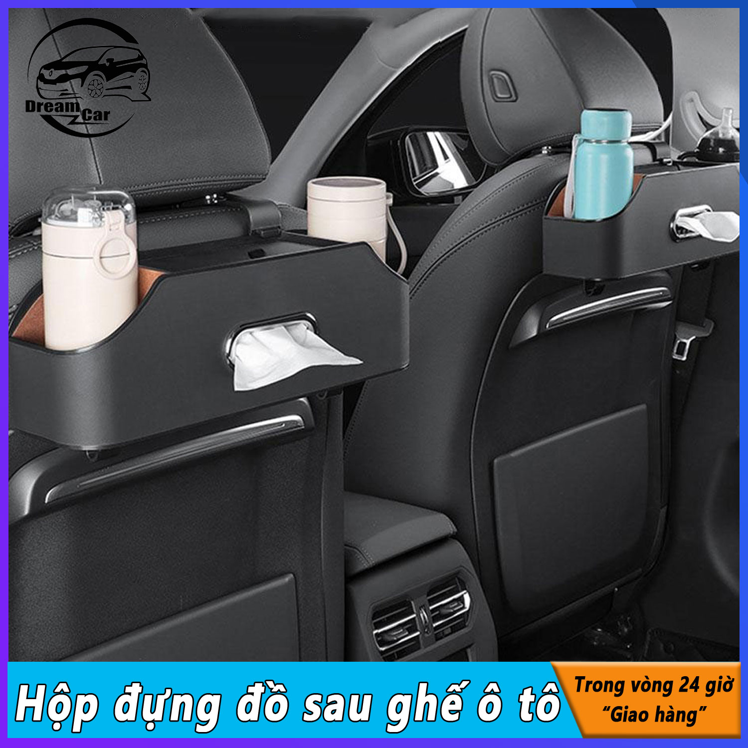 Túi đựng đồ sau ghế ô tô đa năng hộp đựng khăn giấy ghế da túi đựng đồ treo có khe cắm cốc nước phù hợp với hầu hết các mẫu xe
