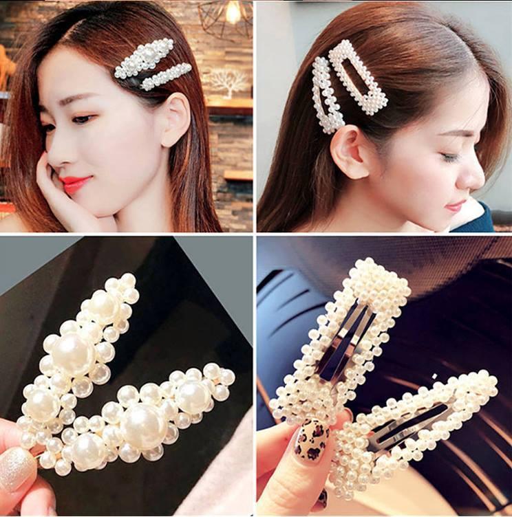 Bộ 4 kẹp tóc mái đính ngọc trai - mkac