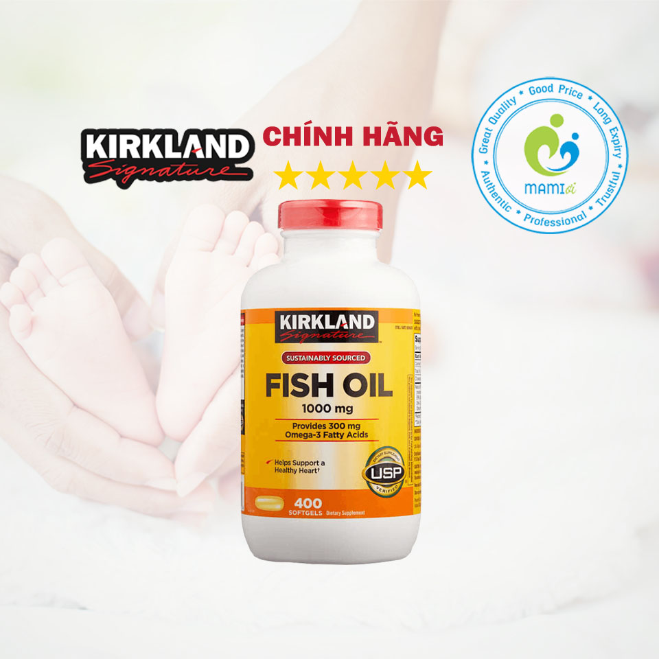 Dầu cá 400v bổ sung omega 3 giúp ổn định huyết áp tim mạch cho người trưởng thành Kirkland Fish Oil 1000mg USA