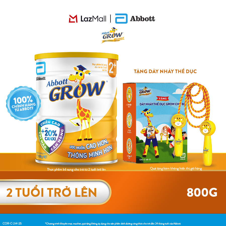 [CHỈ 13-17.04 QUÀ TẶNG CHO ĐH 899K-SLCH] Lon sữa bột Abbott Grow 2+ 800g tặng 1 Dây nhảy thể dục Grow