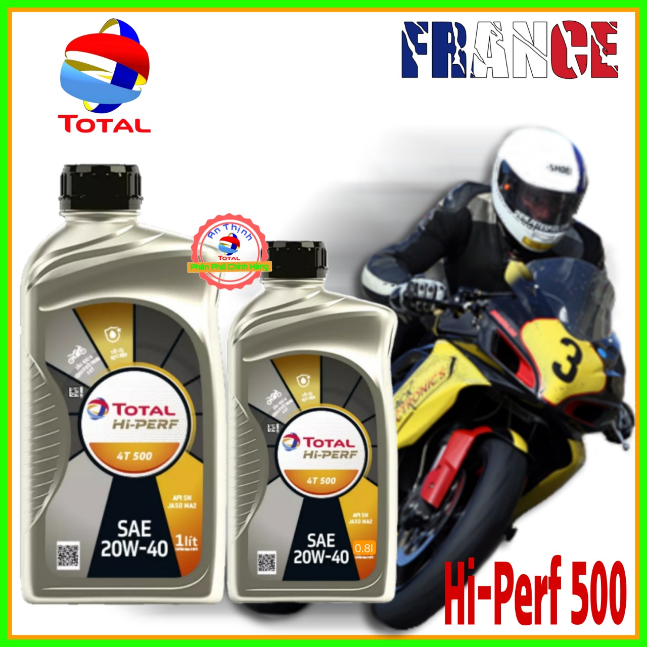 Dầu Nhớt Xe Số Chính Hãng TOTAL HI-PERF 4T 500 20W-40 SN-800ml Và 1000ml-Sản Phẩm Của Tập Đoàn Total Pháp.