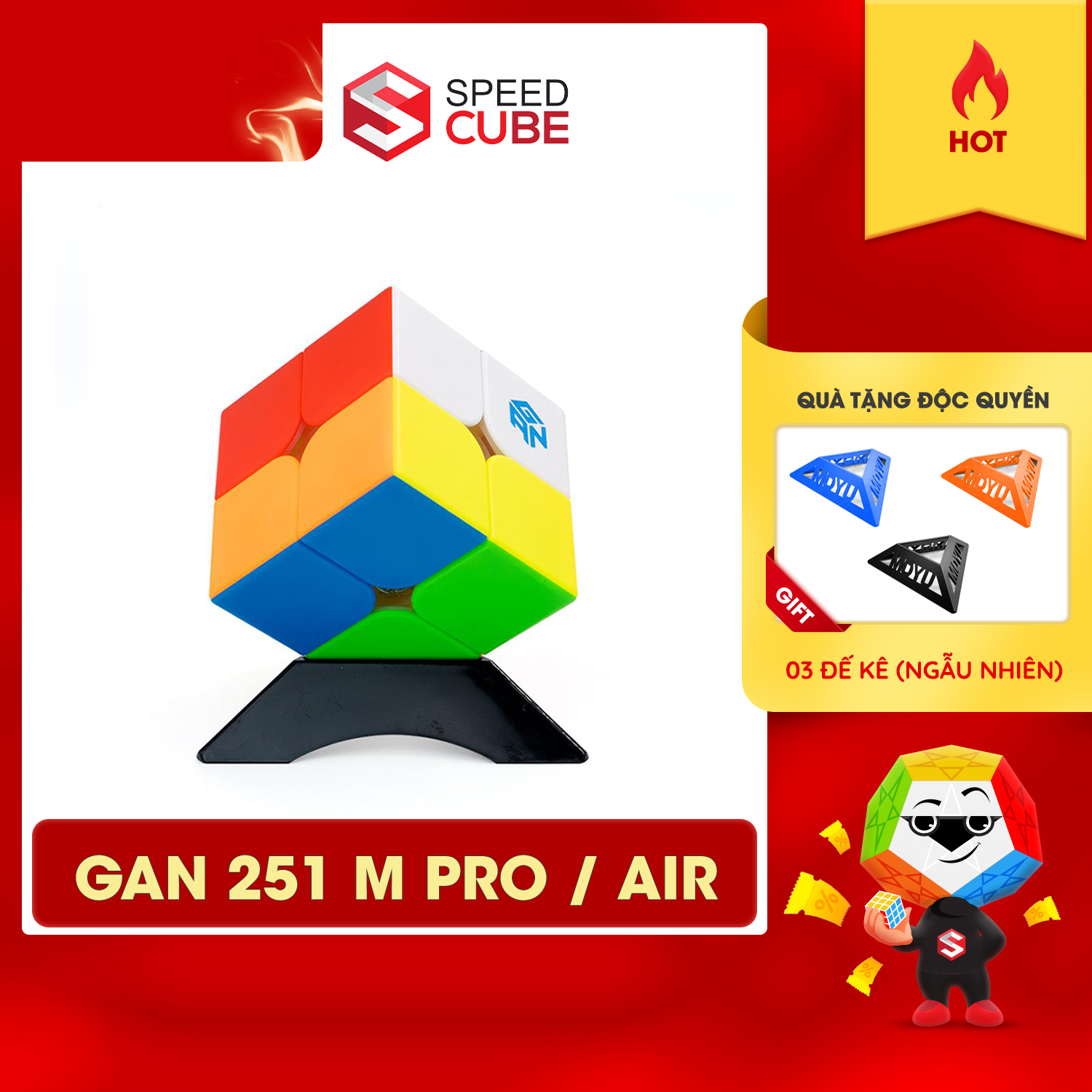 Rubik 2x2 Gan 251 M Viền Đen/Stickerless, Rubik 2x2x2 chính hãng Gan - Shop Speed Cube