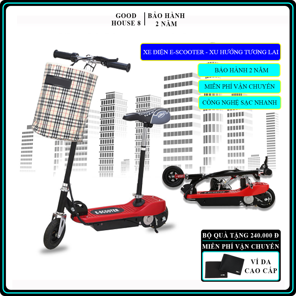 Xe điện gấp gọn Mini E-SCOOTER tặng giỏ đựng đồ treo tiện lợi ( Bảo hành 2 năm lỗi 1 đổi 1 trong 7 ngày )