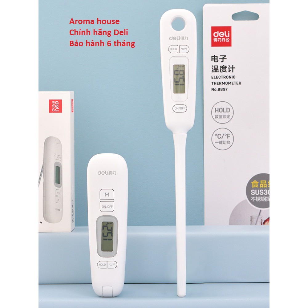 Nhiệt kế điện tử chính hãng Deli đo nhiệt độ sữa, nước, thực phẩm, chất lỏng