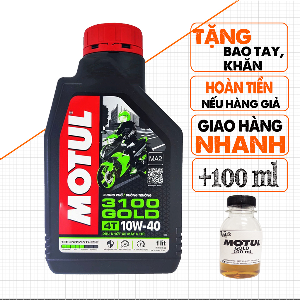 Bán 1.1 Lít Nhớt Xe Máy Motul 3100 Gold 10W40, Dầu Tổng Hợp Theo Tiêu Chuẩn Pháp, Có Tem QR Kiểm Tra, Máy Êm, Bốc, 1500Km Lần Thay