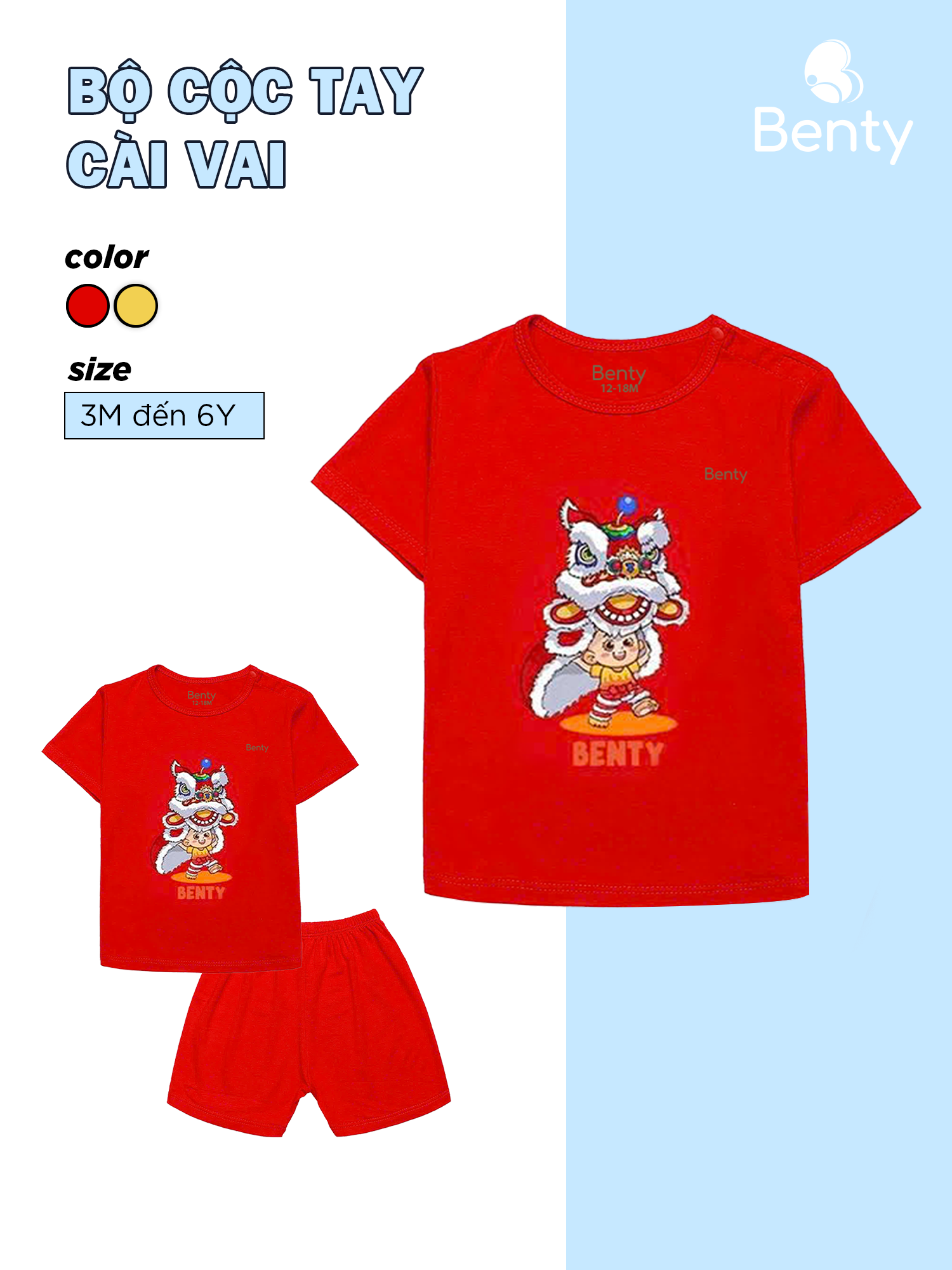  Bộ tết cộc tay cài vai BENTY BT068 chất mềm mịn mát đồ bộ trẻ em chính hãng bé trai bé gái 