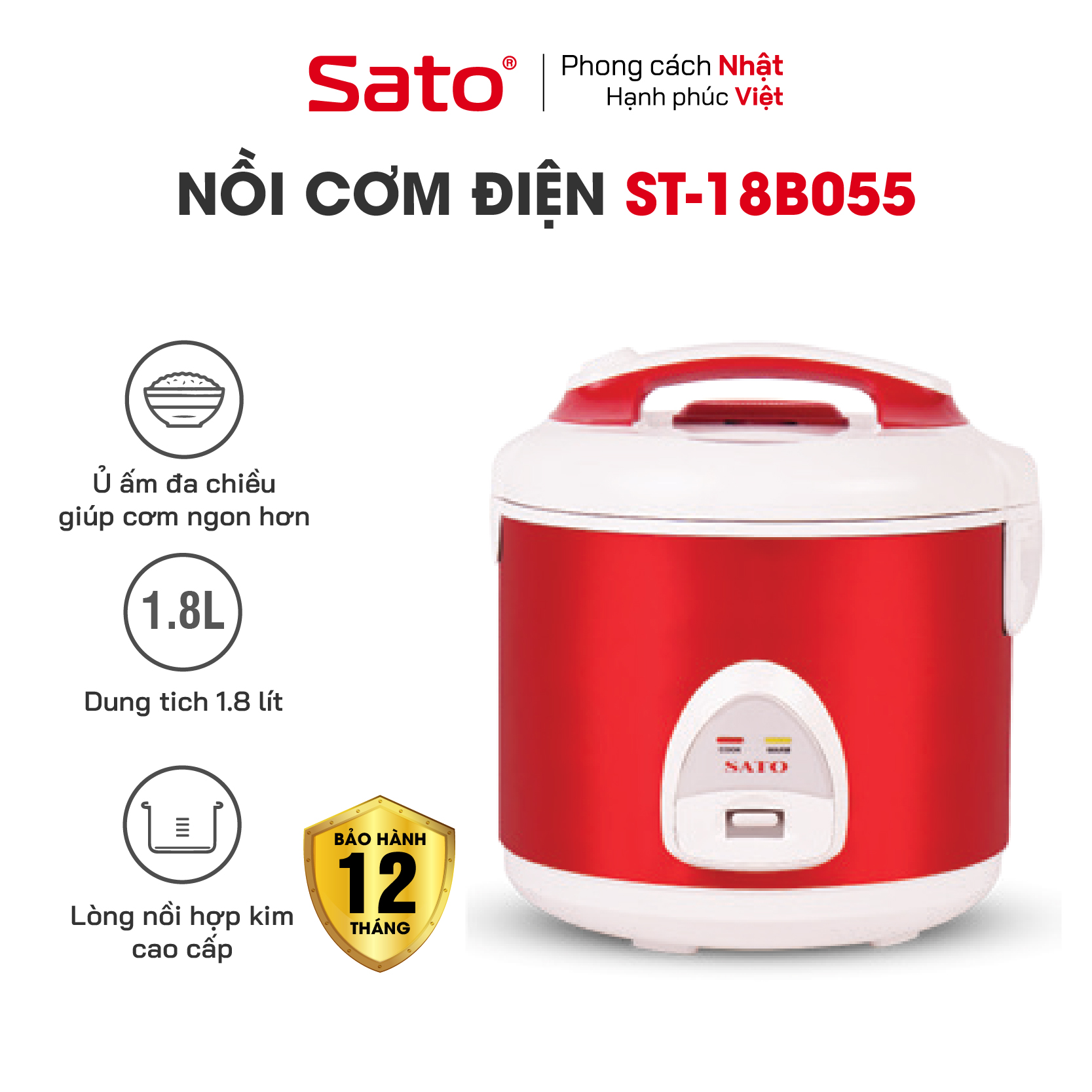 Nồi cơm điện 1.8l sato 18b055