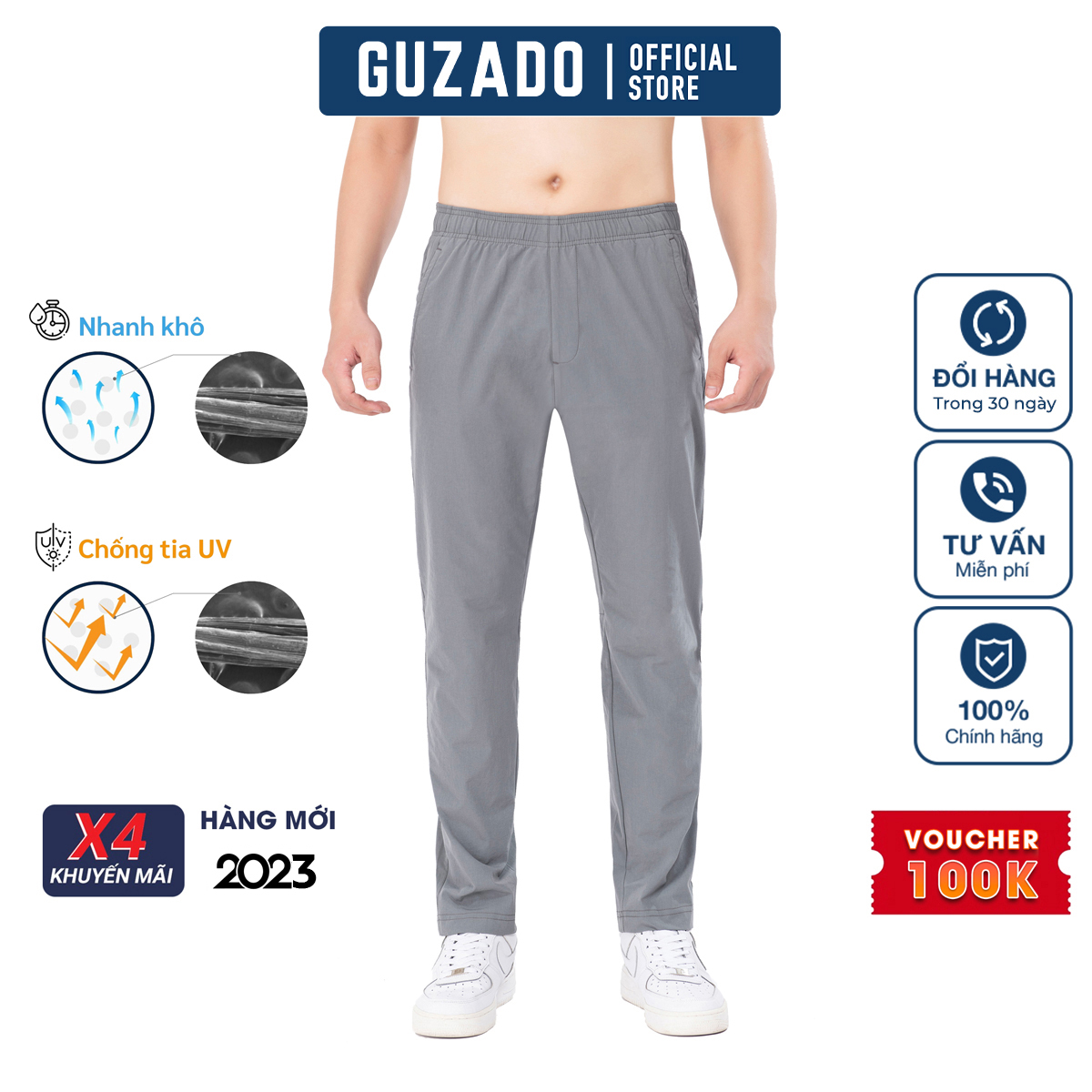 [MUA 3 GIẢM 15% SALE CUỐI THÁNG 6] Quần Dài Thể Thao Nam GUZADO, Chất Vải Gió Mềm Mịn, Không Nhăn Nhàu, Cạp Chun Trẻ Trung, Phong Cách GDC2101