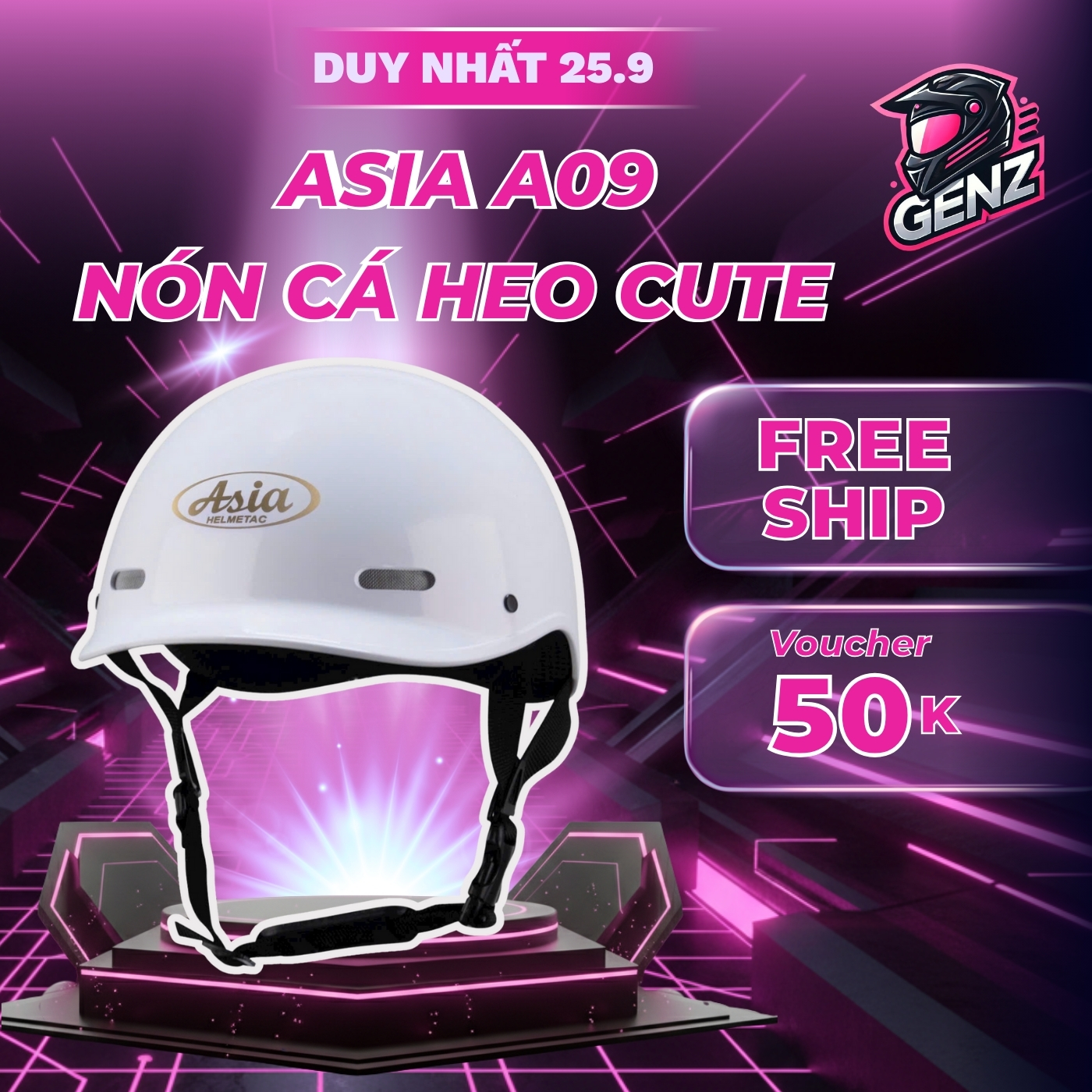 Asia A09 Half Head Helmet Glossy Black Dolphin Hat – Fashionable Design, Lightweight, Safe for Men and Women - Genz Giá 230,000 Đồng*Miễn phí vận chuyển