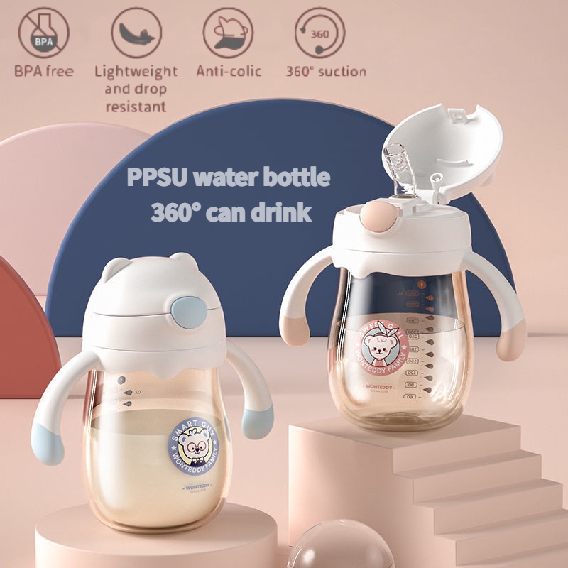 chất lượng cao Bình uống nước cho bé chất liệu PPSU có tay cầm và ống hút