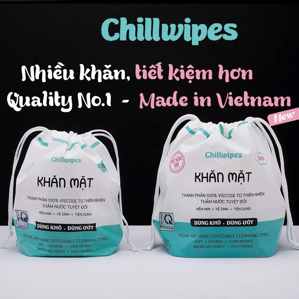 Khăn mặt khô Chillwipes dùng 1 lần lau khô, lau ướt - Giấy lau mặt dùng một lần [80 miếng]