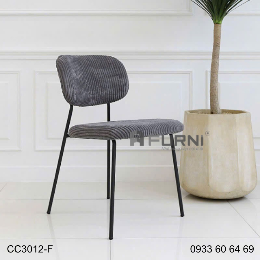 Ghế ăn nệm vải chân sắt không tay nhỏ gọn xếp chồng tiện lợi CC3012-F tại Nội thất Furni giá tốt ở HCM Ghế cafe tiếp khách xếp chồng hiện đại