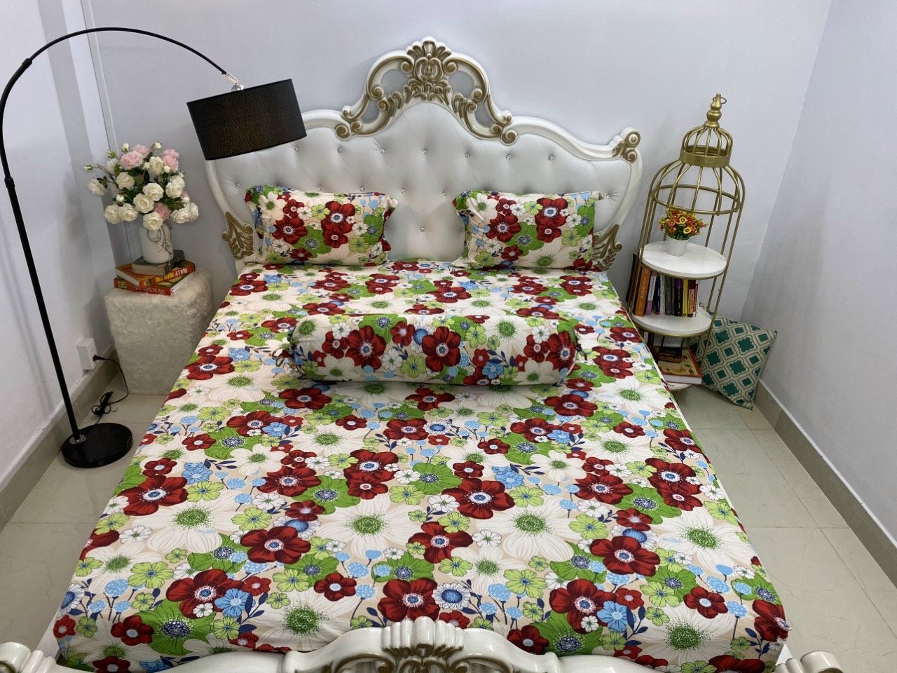 Bộ drap thun Hàn hoa mẫu đơn