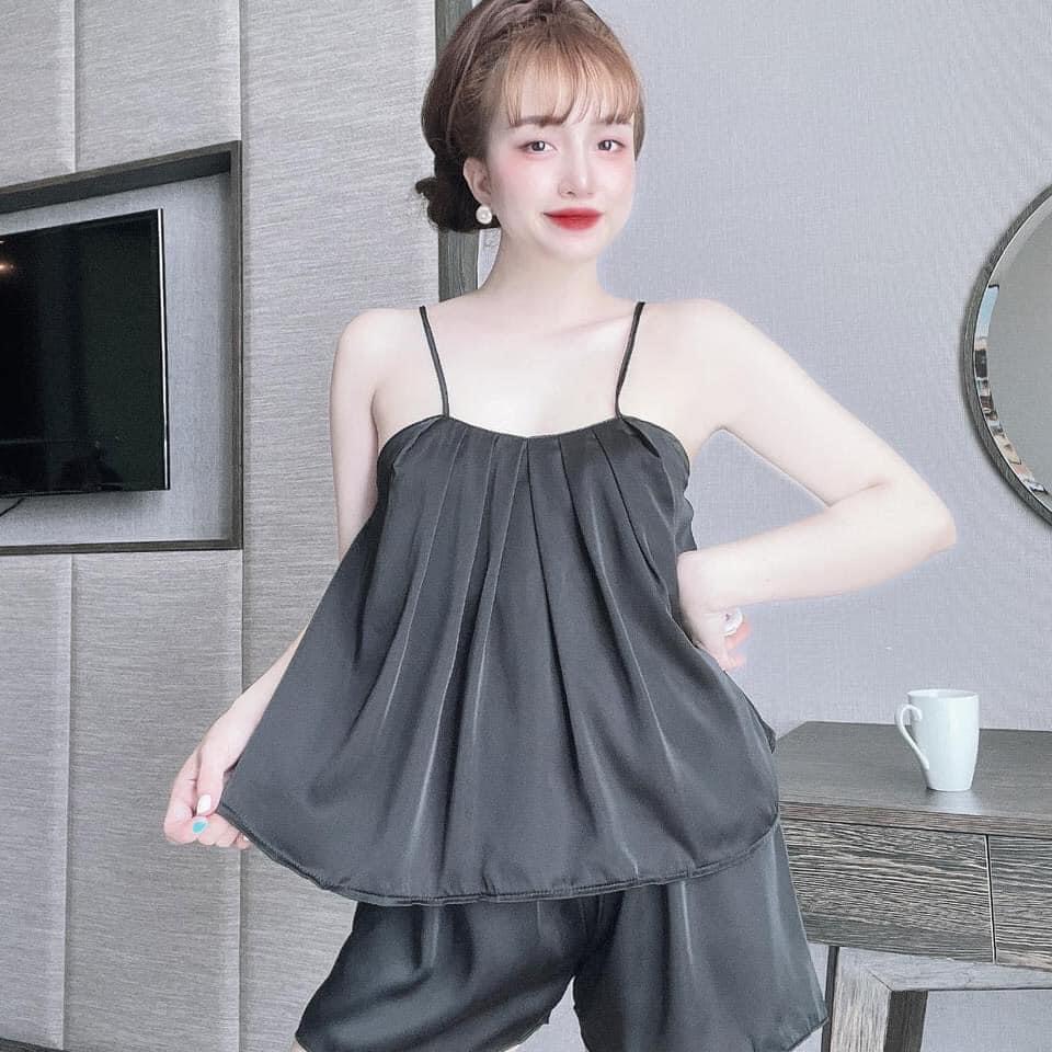 Set đồ ngủ 2 dây sexy co giãn lụa satin  Bộ ngủ 2 dây mát lạnh lụa satin loại 1 mềm mịn Freesize dưới 60kg