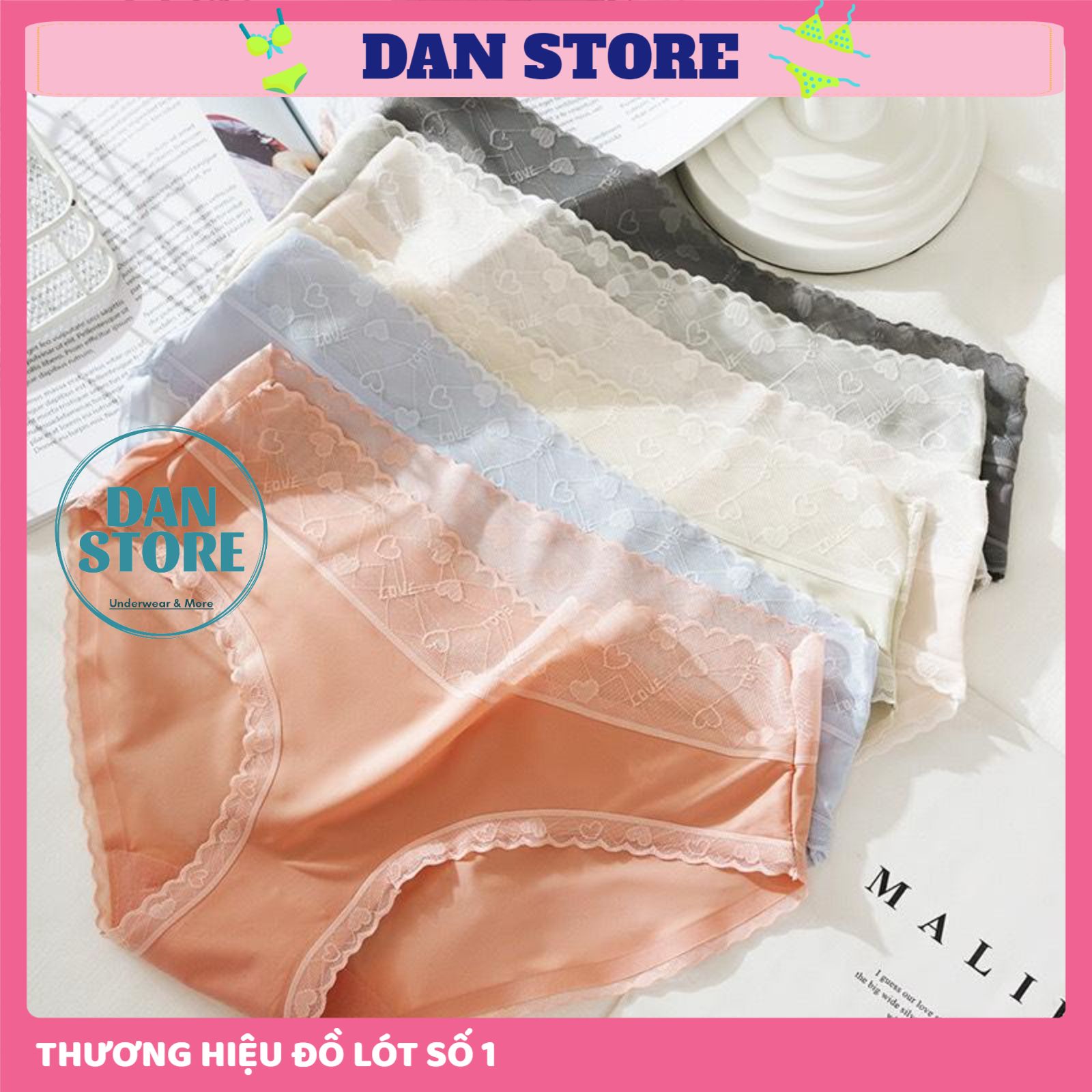 Combo 5 quần lót lụa băng mềm phối cạp ren tim mềm mại gợi cảm tôn dáng sexy mã 9099