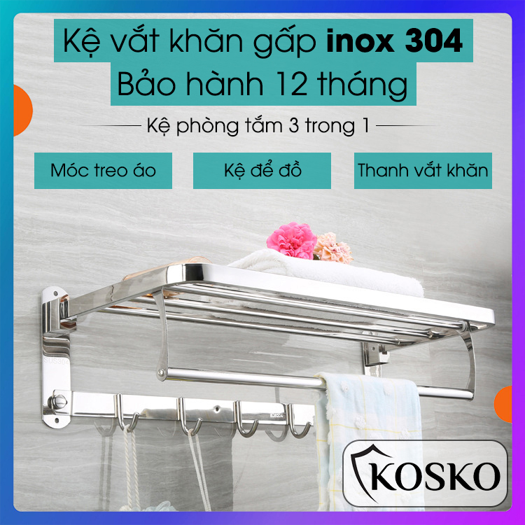 Kệ vắt khăn phòng tắm Gấp Đứng Inox SUS 304 Loại Dày - Nặng 1,2kg cao cấp Không Han Gỉ (Bảo hành 2 năm - 1 đổi 1 trong vòng 7 ngày)