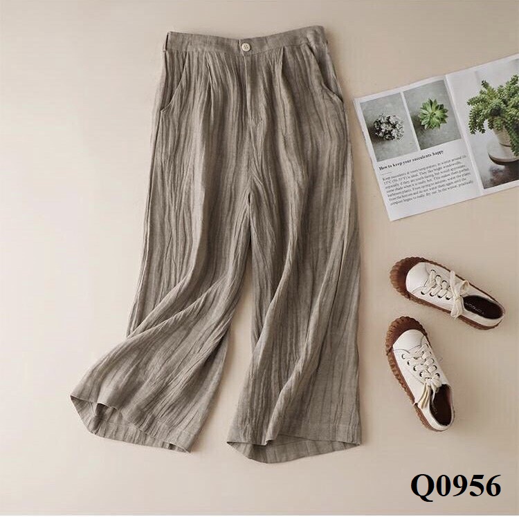 Q0956-quần suông nhăn linen chân rộng