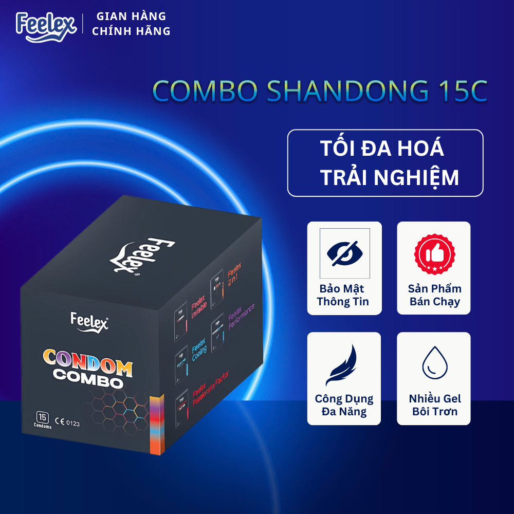 Combo 5 hộp bao cao su Feelex siêu mỏng, nhiều gel bôi trơn - 15 chiếc bcs