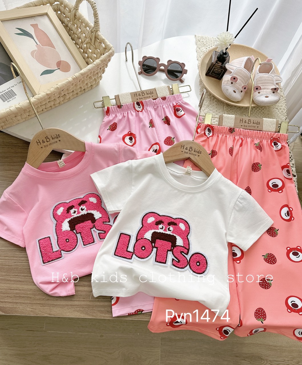 Set bộ dài phong cách áo crotop gấu dâu siêu cưng cho bé 10-20kg