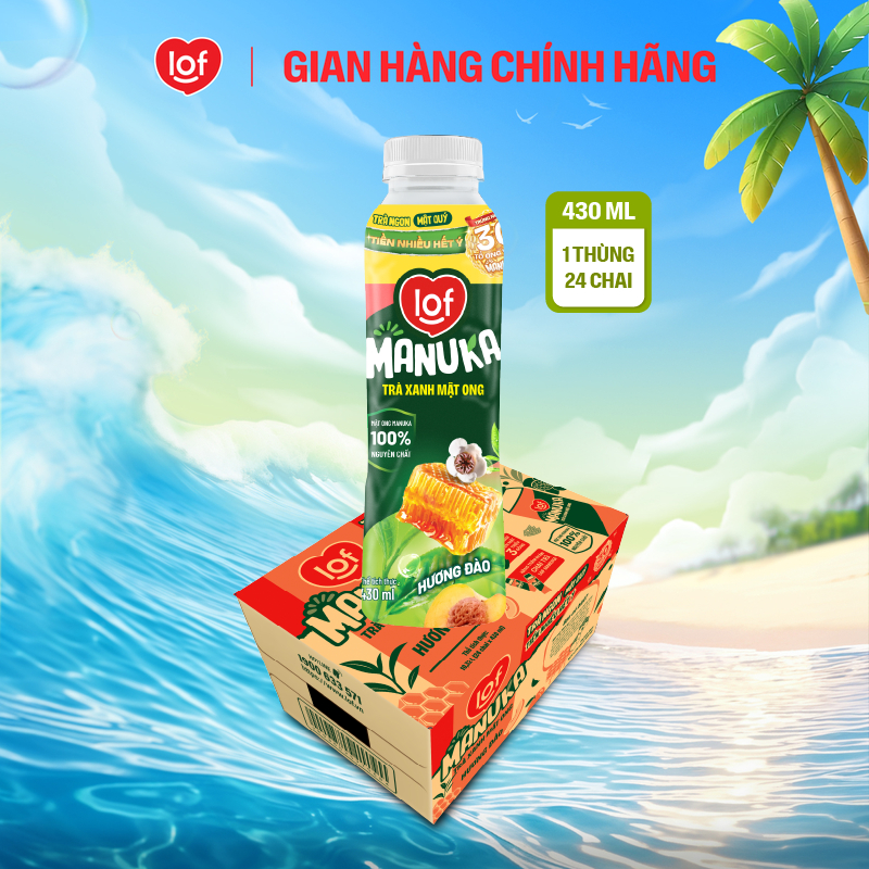 Trà xanh mật ong LOF Manuka hương đào thùng 24 chai x 430ml