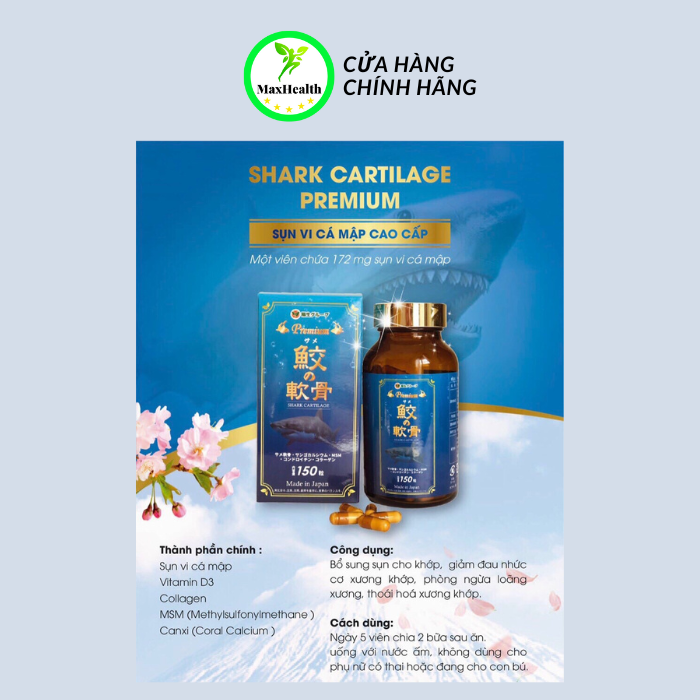 VIÊN UỐNG SỤN VI CÁ MẬP CAO CẤP NHẬT BẢN SHARK CARTILAGE POWER PLUS (150 Viên/300 VIÊN) - MAXHEALTH