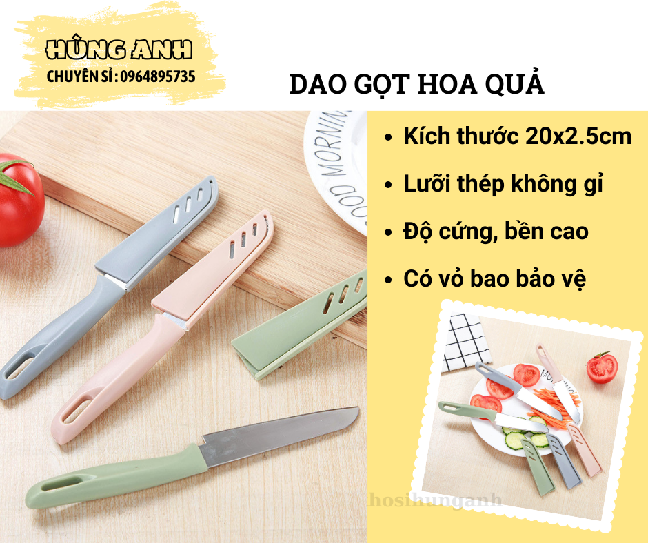 Dao gọt vỏ trái cây, dao cắt hoa quả lưỡi thép có bao ha153