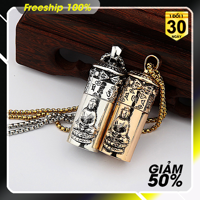 Bật lửa chef phong thủy xăng đá bấc hình trụ họa tiết đức phật chất liệu đồng và inox cưc đẹp sản phẩm full box.