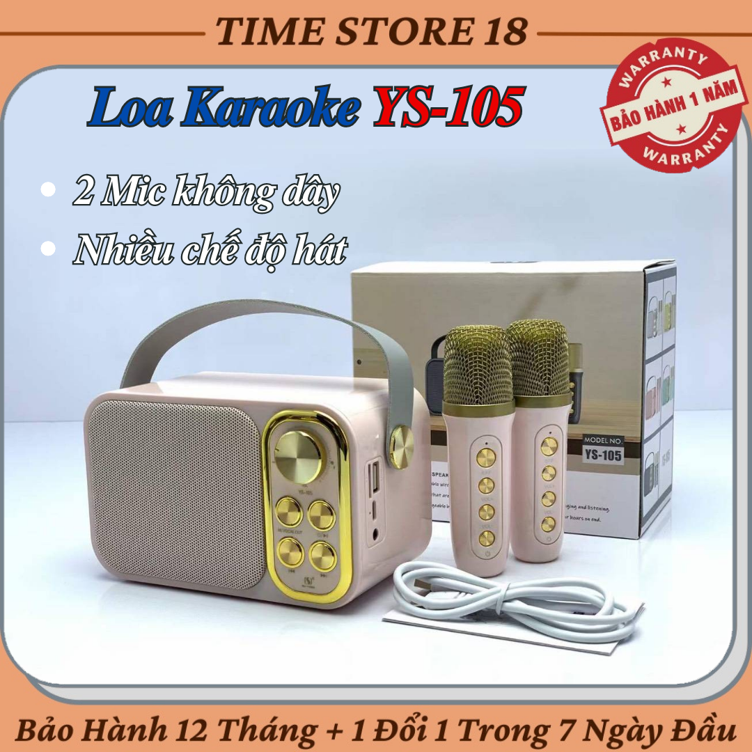 Loa bluetooth karaoke ys-105 kèm 2 micro không dây công suất lớn , loa karaoke mini, loa hát karaoke