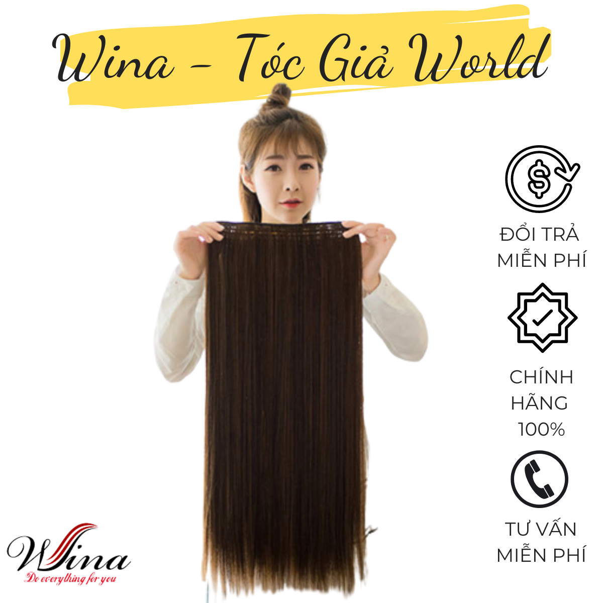 Tóc kẹp giả thẳng tơ đẹp chịu nhiệt 40cm - 60cm q-9 | tóc giả wina