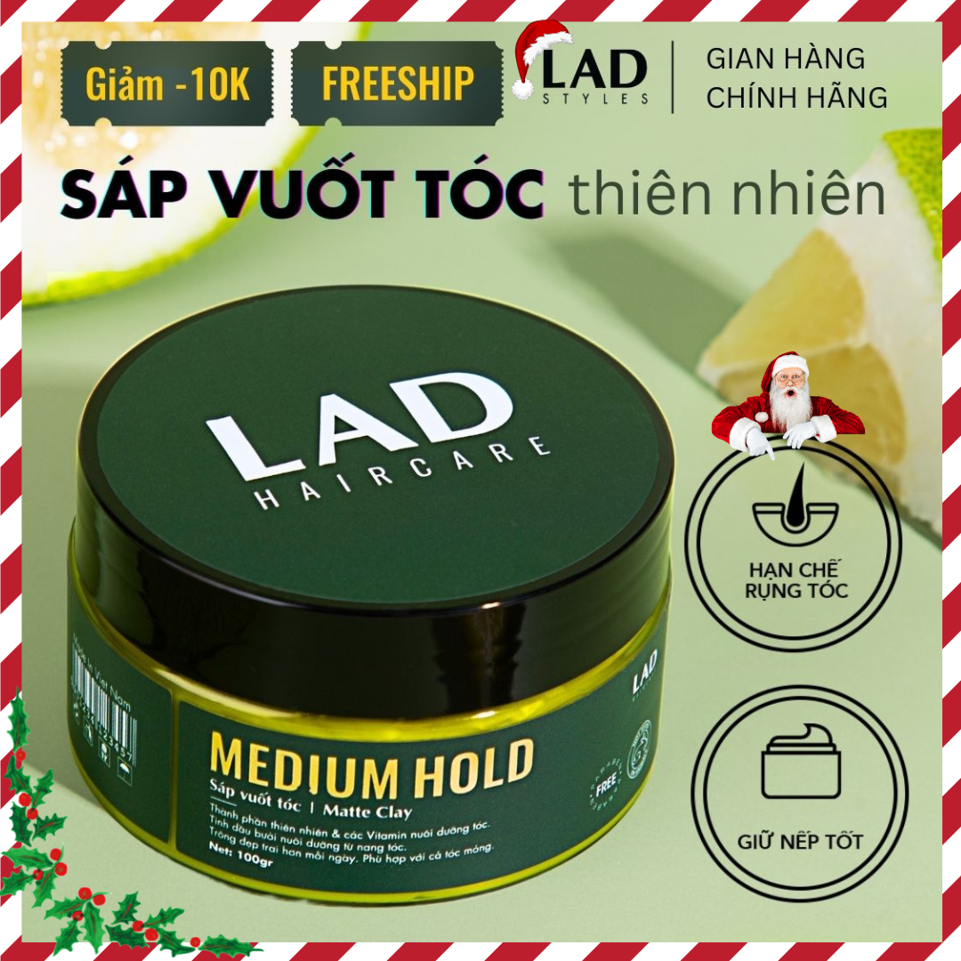 [FreeShip Max] - Sáp vuốt tóc nam LAD Styles - MEDIUM HOLD (tạo nếp linh hoạt) chiết xuất thiên nhiên từ tinh dầu bưởi 100g - LAD STYLES