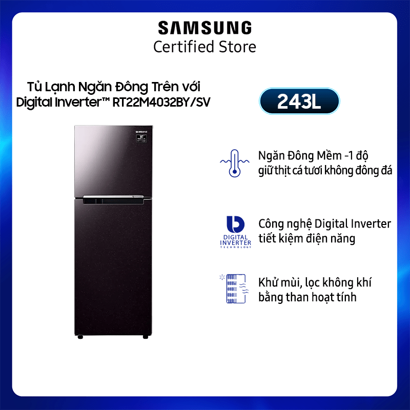 [KHÔNG COD][FreeSHIP + Lắp Toàn Quốc] Tủ lạnh Samsung hai cửa Digital Inverter 243L (RT22M4032BY)