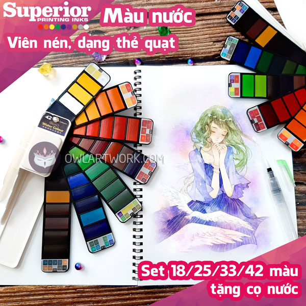 Màu nước dạng nén superior – set 18 màu