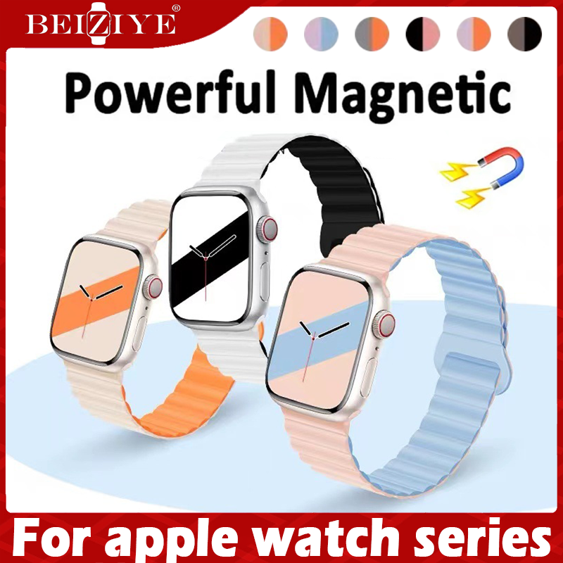 Dây Đeo Silicon Khóa Từ For apple watch series 10 9 8 7 6 5 4 se band 40mm 41mm 42mm 46mm 44mm 45mm Vòng Tay Cao Su For apple watch Ultra / Ultra 2 strap