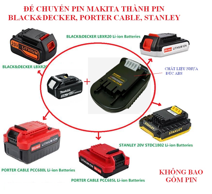 SV Đế chuyển pin Makita 18V thành pin Black&decker, Porter Cable, Stanley 18V
