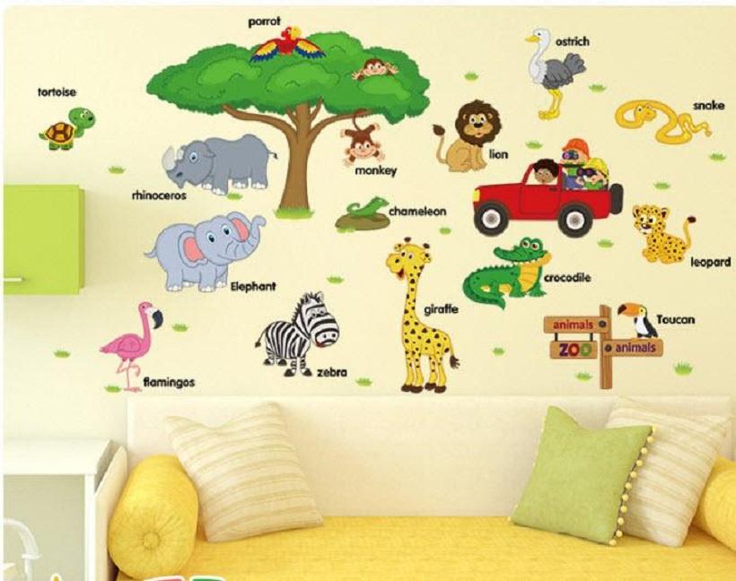 Decal dán tường sở thú kèm tiếng anh