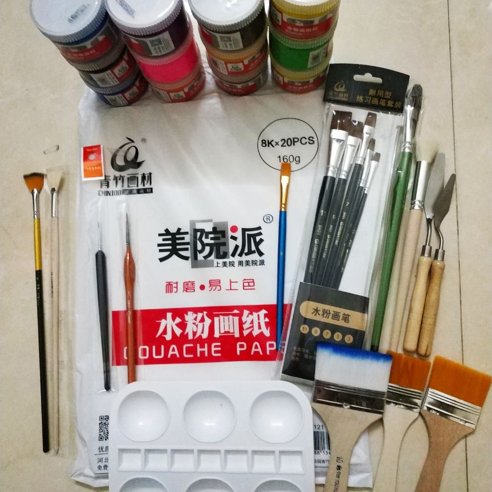 Combo dụng cụ vẽ gồm 30 chi tiết: màu vẽ+giấy+panh xô+cọ tỉa+cọ quạt+bay vẽ+cọ vẽ đầu tròn,đầu oval