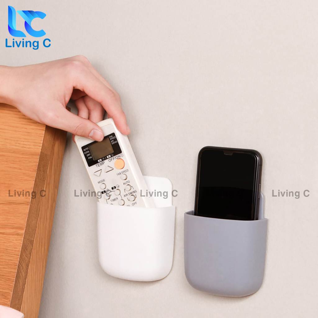 Giá đỡ điện thoại dán tường Living C, kệ đựng remote điều khiển có sẵn miếng dán tường KDT2