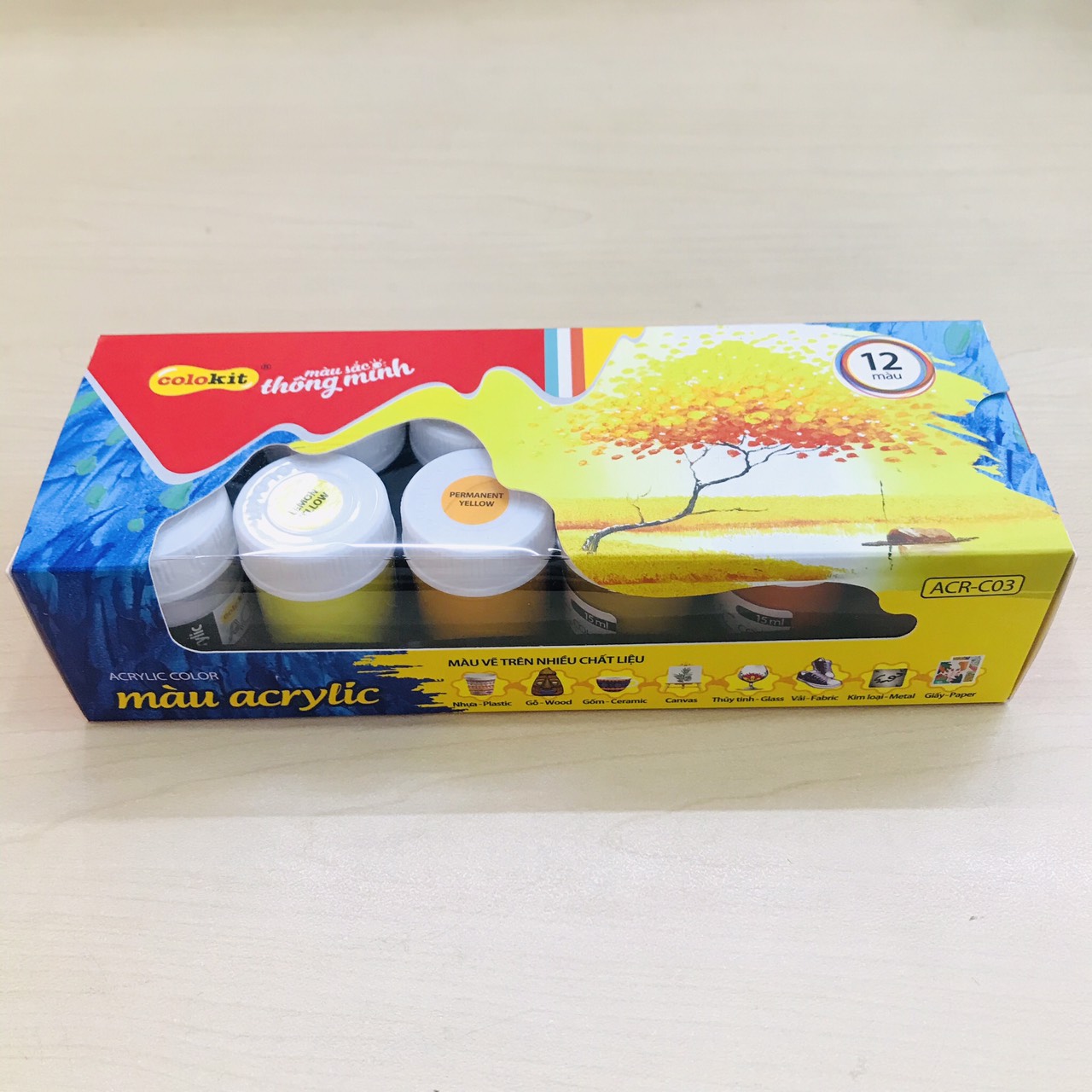 Hộp màu Acrylic Colokit ACR - C03  (Thiên Long) (12 lọ x 15ml)