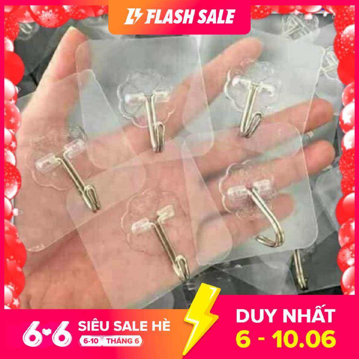 Combo 10 móc dán tường chịu lực trong suốt siêu dính 6x6cm treo 20KG