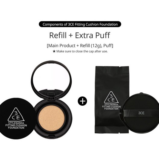 Phấn Nền 3CE Fitting Cushion Foundation- Kèm Lõi Refill
