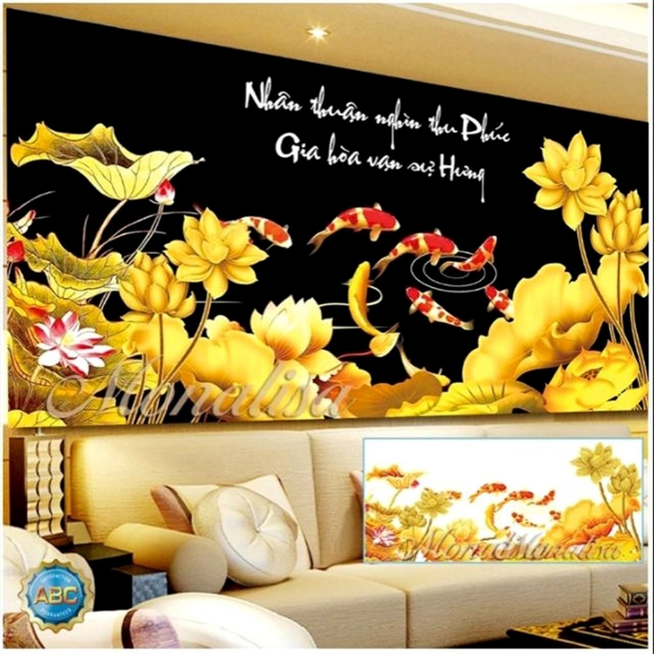 Tranh thêu chữ thập 3D cá chép sen vàng Gia hòa vạn sự hưng LV3278, LV3126, LV3379, LV3378 - tự thêu (4 size)