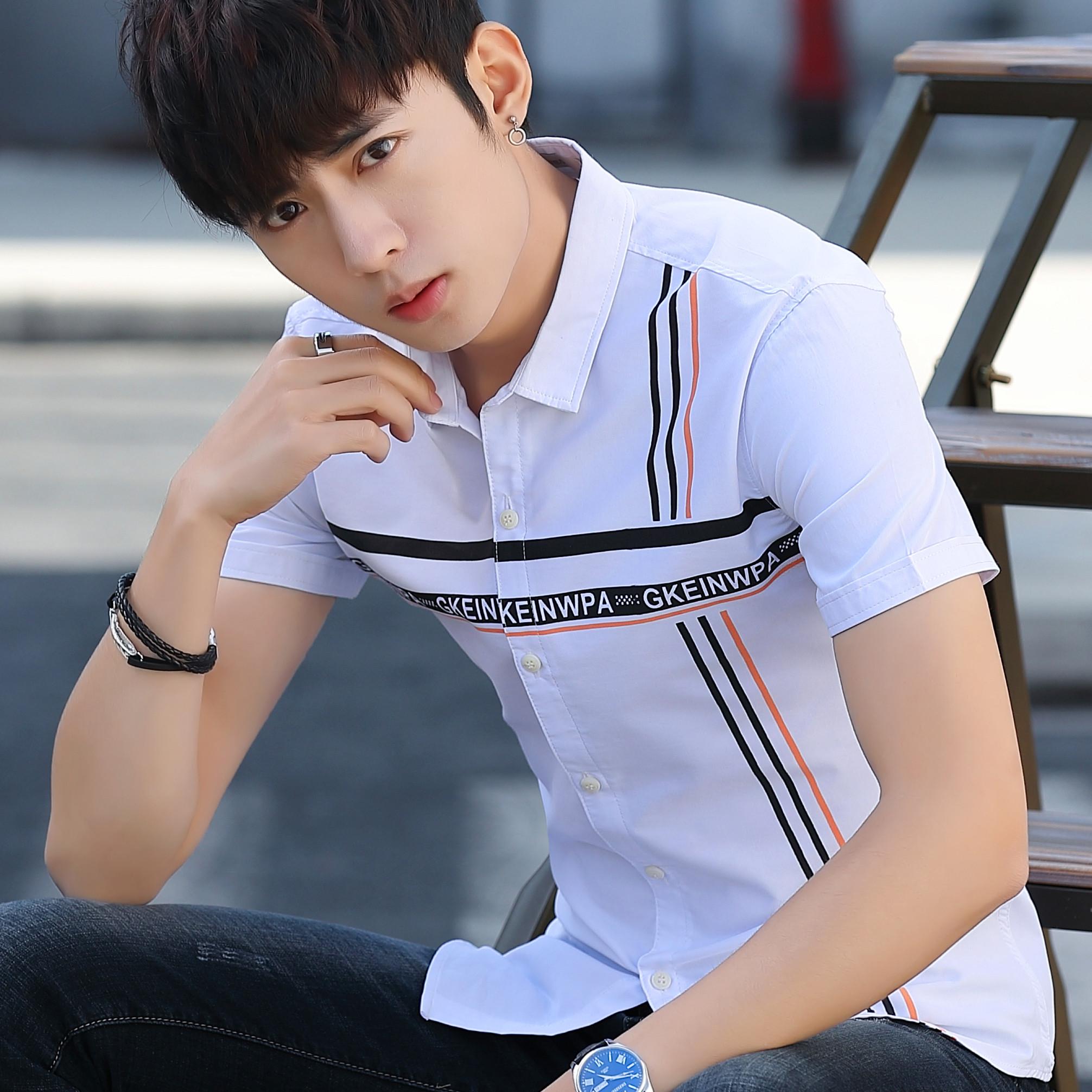 Áo sơ mi nam ngắn tay sọc ngang dọc phối chữ siêu hot