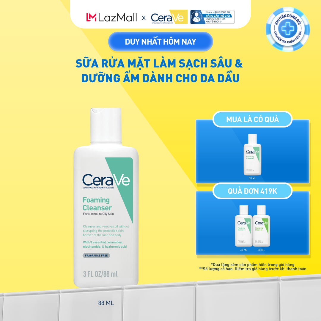 Sữa rửa mặt giúp làm sạch sâu dành cho da dầu Cerave Foaming Facial Cleanser 88ml