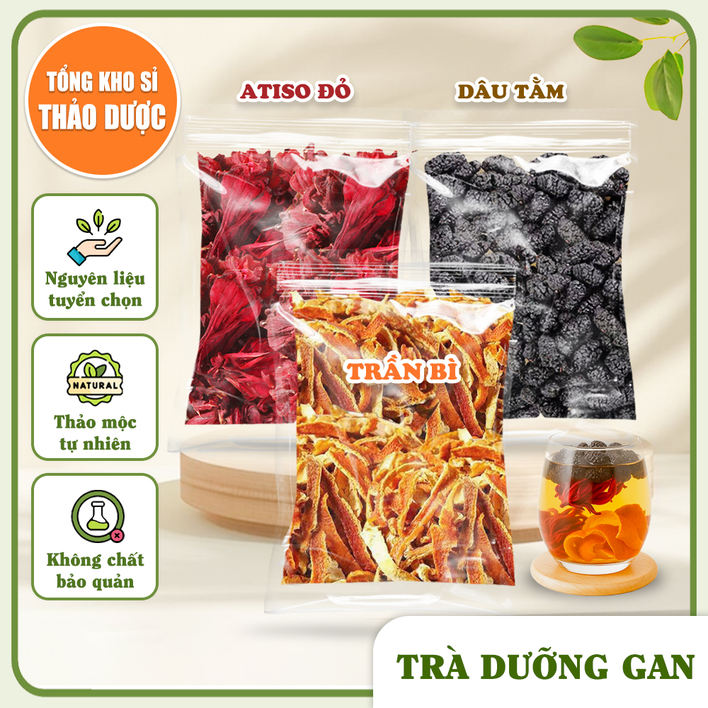 Trà dưỡng gan thảo mộc, trà thanh lọc, mát gan, set mix sẵn gồm: trần bì, dâu tằm, hoa atiso