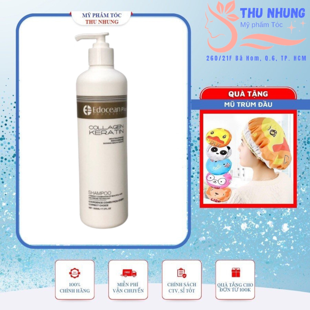 Dầu gội edocean collagen keratin siêu mượt phục hồi ngăn gãy rụng tóc 500ml